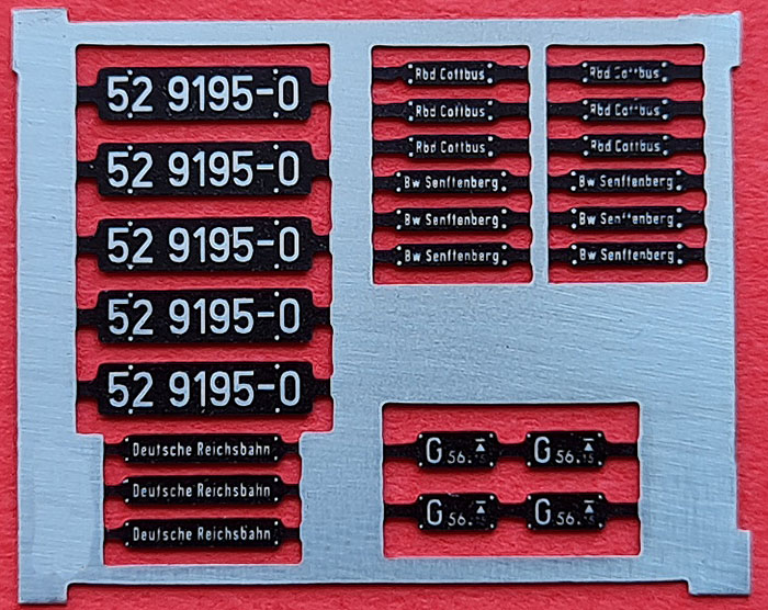 Ätzschildersatz 52 9195-0, DR, Epoche IV, Einkammer-Kst.