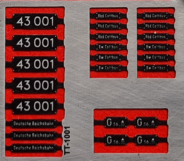 Ätzschildersatz 43 001, DR, Epoche III - VI